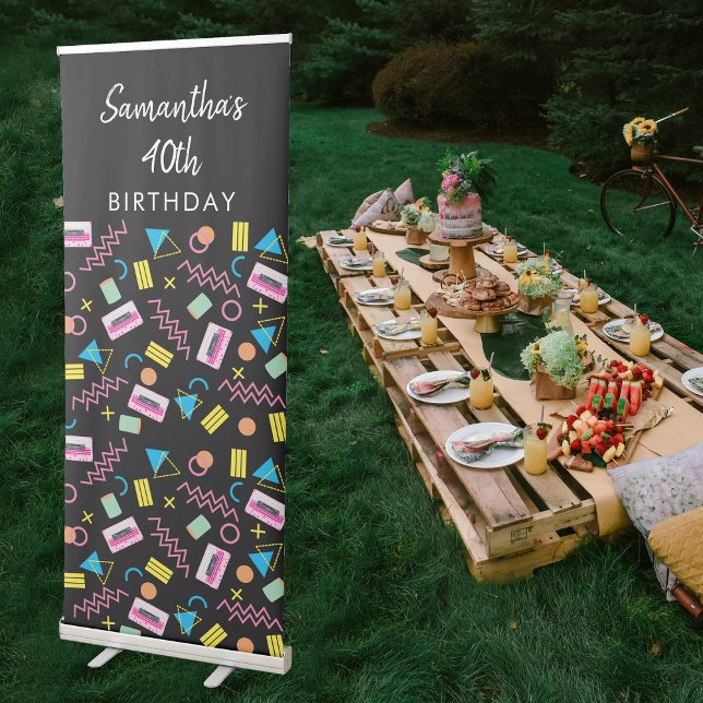 Black Colorful Eighties 80's Retro Birthday Party Retractable Banner (Black Colorful Eighties 80's Retro Birthday Party Retractable Banner)