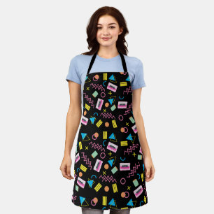 Black Colorful Eighties 80's Retro Pattern Apron