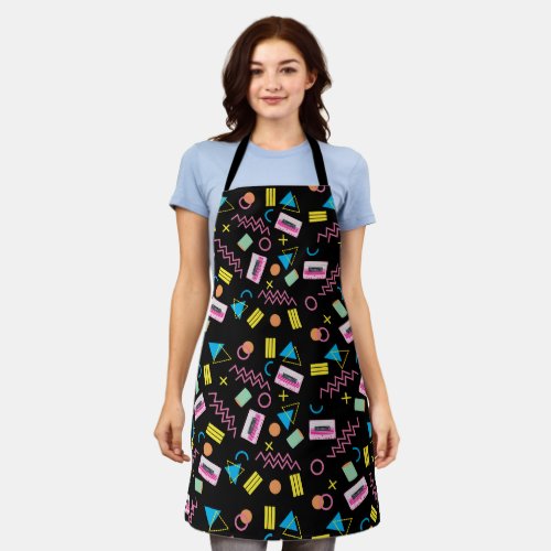 Black Colorful Eighties 80s Retro Pattern  Apron