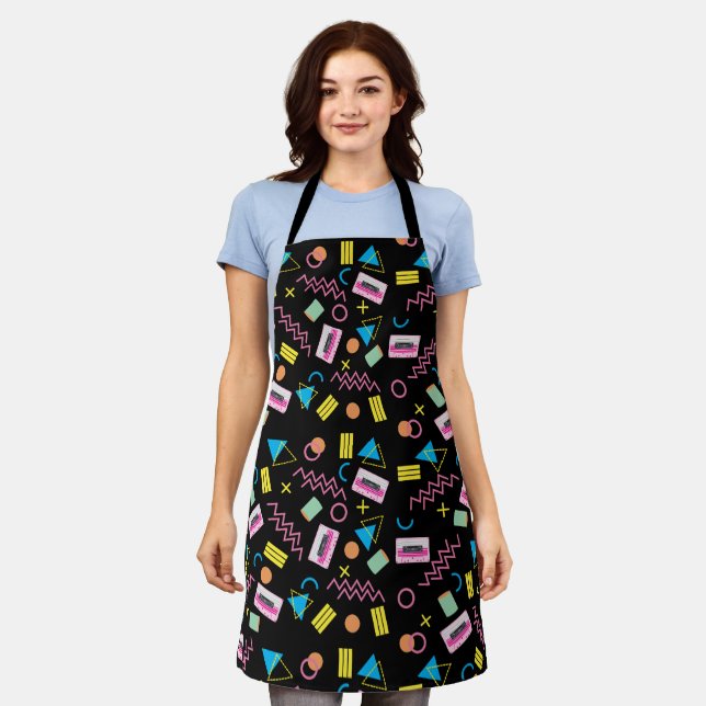 Black Colorful Eighties 80's Retro Pattern  Apron (Worn)