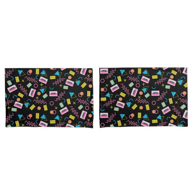 Black Colorful Eighties 80's Retro Pattern  Pillow Case (Front-Set)
