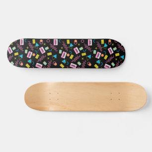 Black Colorful Eighties 80's Retro Pattern Skateboard