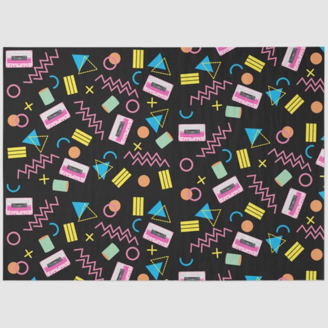 Black Colorful Eighties 80's Retro Pattern   Tissue Paper (Front)