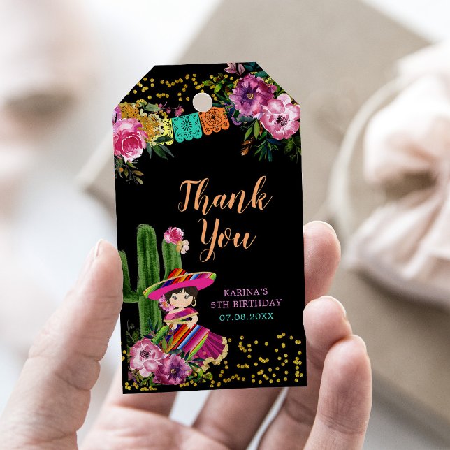 Black Colorful Fiesta Floral Birthday Thank You Gift Tags (Creator Uploaded)