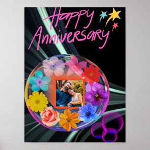 Black Colorful Floral Crystal Abstract Son & Wife Poster