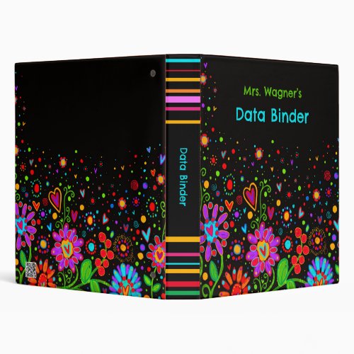 Black Colorful Floral Custom Teacher Data 3 Ring Binder