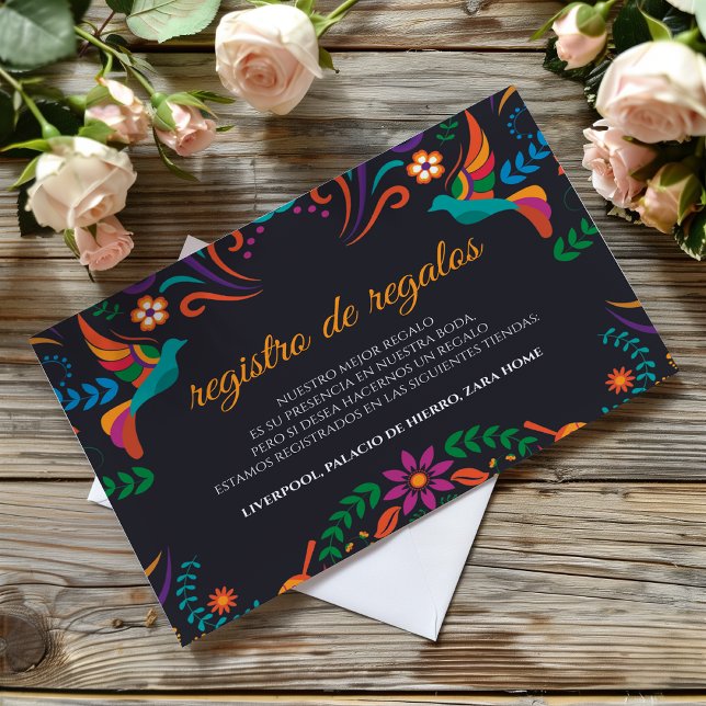 Black Colorful Floral Nuestra Boda Spanish Wedding Enclosure Card (Black Colorful Floral Nuestra Boda Spanish Wedding Enclosure Card)