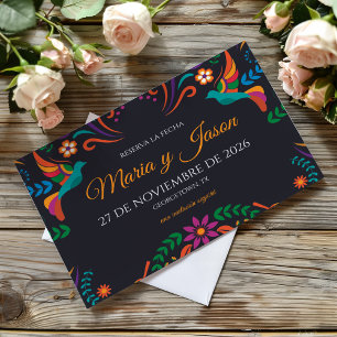 Black Colorful Floral Nuestra Boda Spanish Wedding Save The Date