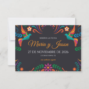 Black Colorful Floral Nuestra Boda Spanish Wedding Save The Date