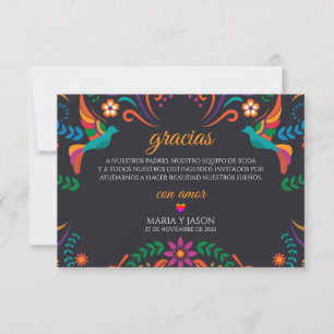 Black Colorful Floral Nuestra Boda Spanish Wedding Thank You Card