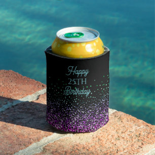Black Colorful Glitter Accent Can Cooler