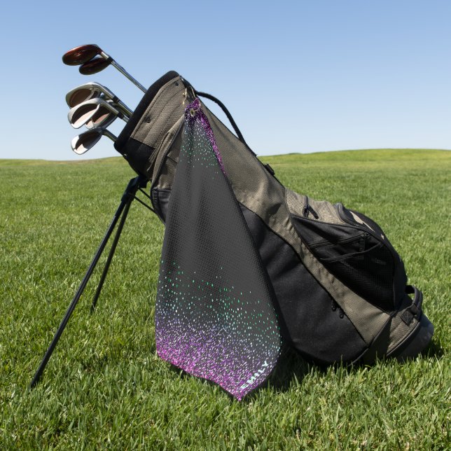 Black Colorful Glitter Accent Golf Towel (Green)