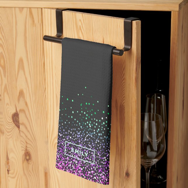 Black Colorful Glitter Accent Kitchen Towel (Thirds Fold)