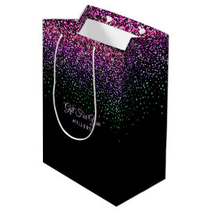Black Colorful Glitter Accent Medium Gift Bag