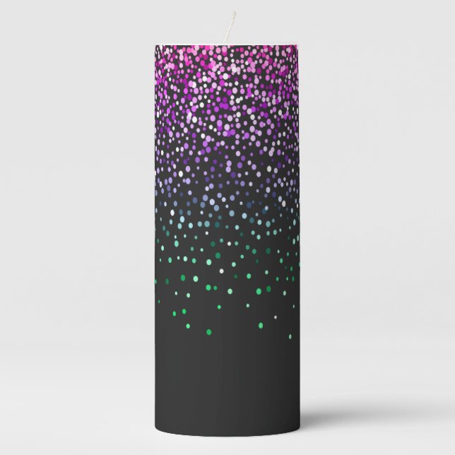 Black Colorful Glitter Accent Pillar Candle (Front)