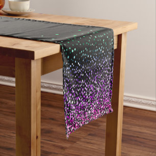 Black Colorful Glitter Accent Short Table Runner