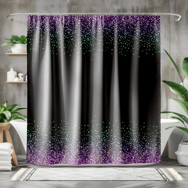 Black Colorful Glitter Accent Shower Curtain (Creator Uploaded)