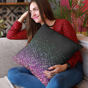 Black Colorful Glitter Accent Throw Pillow