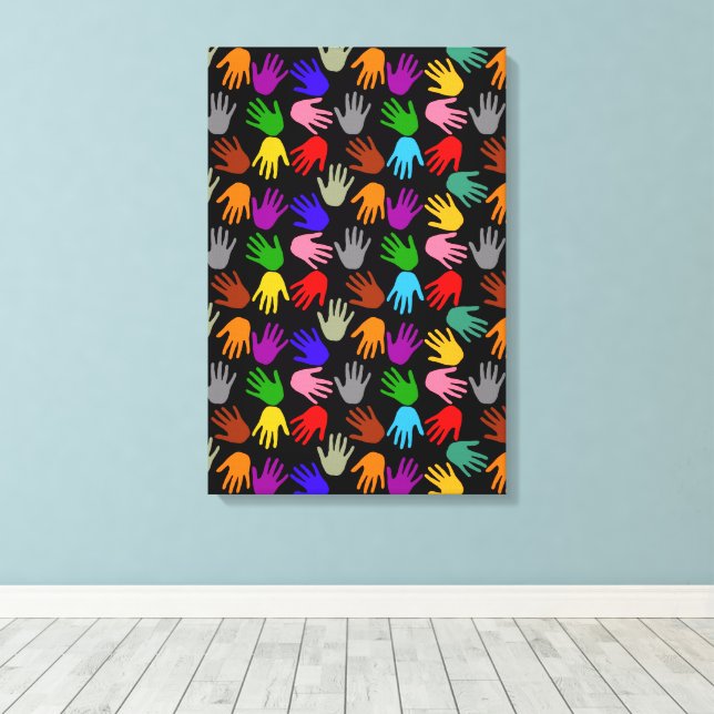 Black Colorful Handprint Pattern Design  Canvas Print (Insitu(Wood Floor))