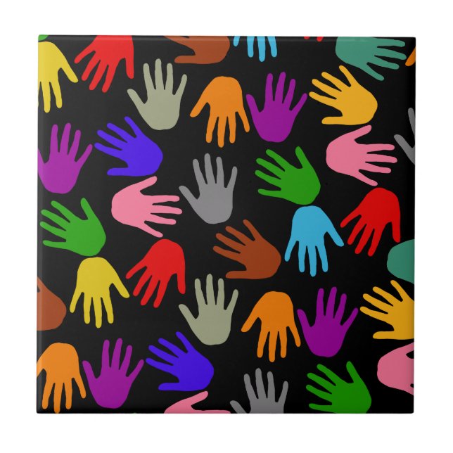 Black Colorful Handprint Pattern Design  Ceramic Tile (Front)