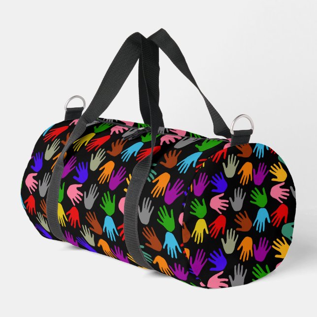 Black Colorful Handprint Pattern Design  Duffle Bag (Left Corner)