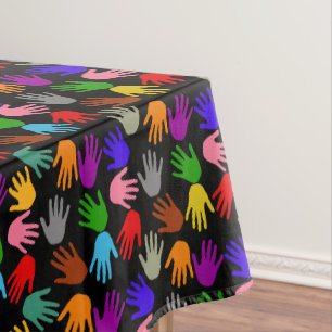 Black Colorful Handprint Pattern Design Tablecloth