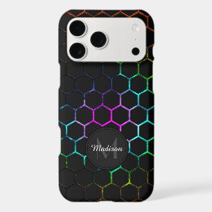 Black colorful honeycomb geometry pattern Monogram iPhone 17 Pro Max Case