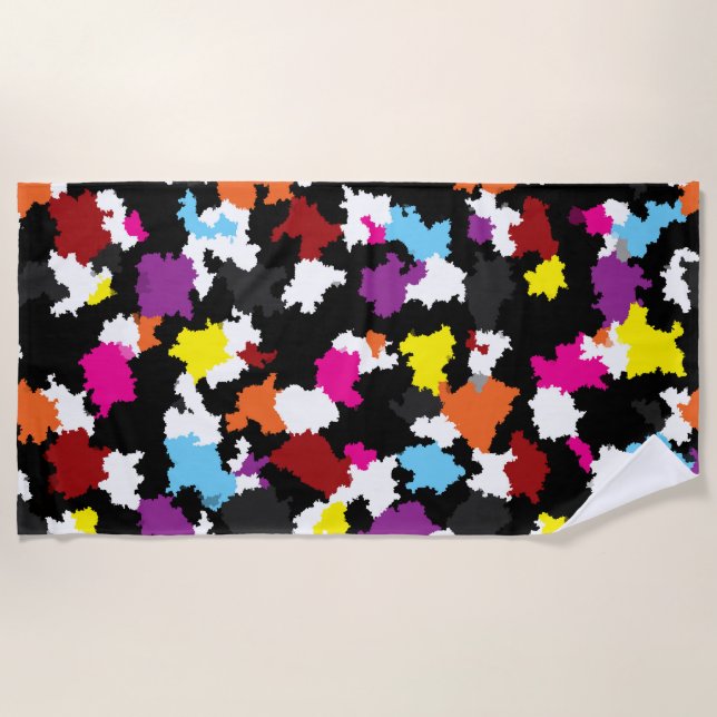 Black Colorful Irregular Abstract Beach Towel (Front)