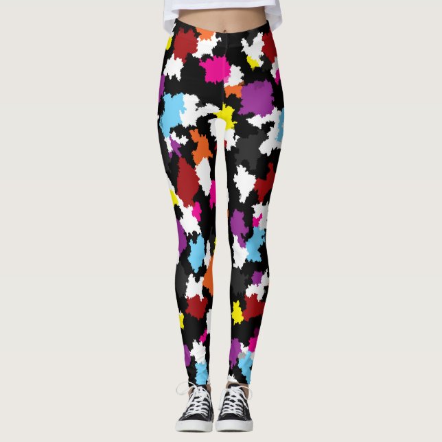 Black Colorful Irregular Abstract Leggings (Front)