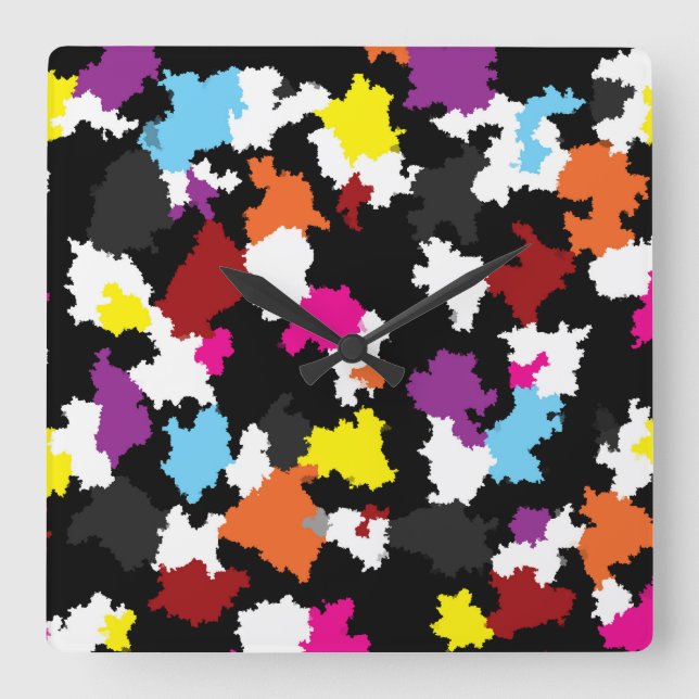 Black Colorful Irregular Abstract Square Wall Clock (Front)
