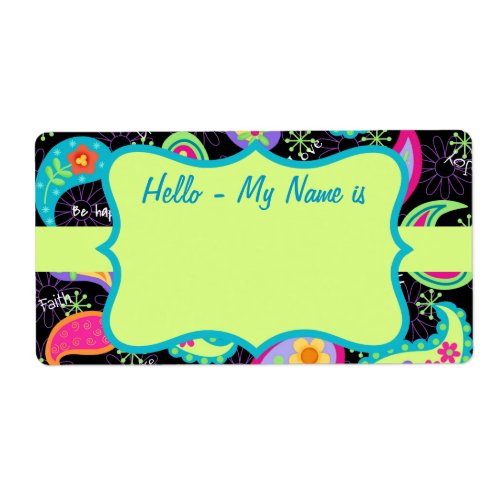 Black Colorful Lime Green Paisley Pattern Name Tag