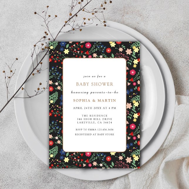 Black Colorful Little Wildflower Frame Baby Shower Invitation (Black Colorful Little Wildflower Frame Baby Shower Invitation)