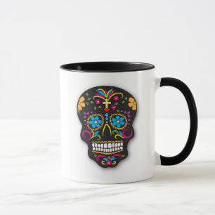 Black Colorful Mexican Sugar Skull Day of the Dead Mug