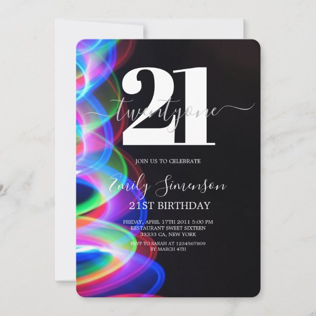 Black Colorful Minimalist 21st Birthday   Invitation (Front)