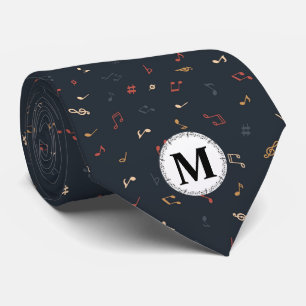 Black Colorful multicolor music note monogram Neck Tie