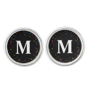 Black Colorful Music Note Monogram Musician Cufflinks