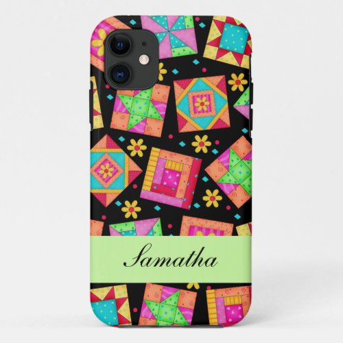 Black  Colorful Patchwork Quilt Block Custom iPhone 11 Case