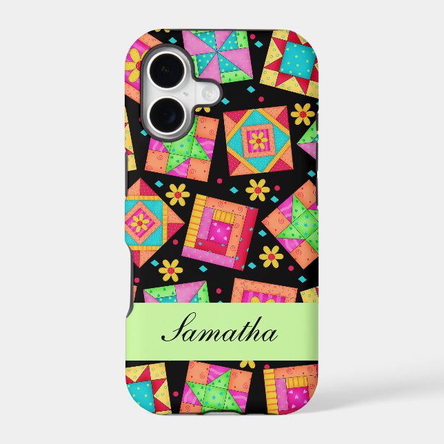 Black & Colorful Patchwork Quilt Block Custom Iphone Case (Back)