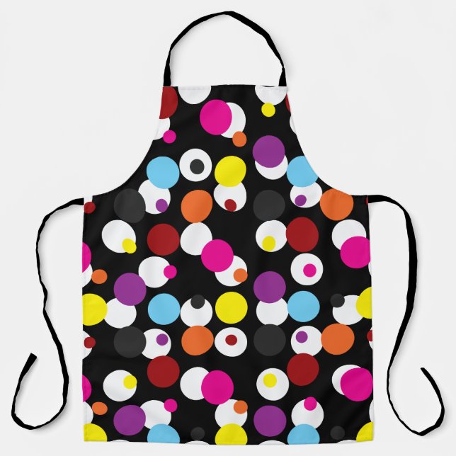 Black Colorful Polka Dots Surface Pattern Design Apron (Front)