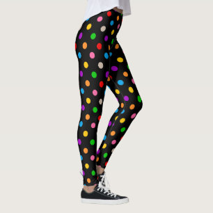 Black Colorful Rainbow Bold Polka Dots Design Leggings