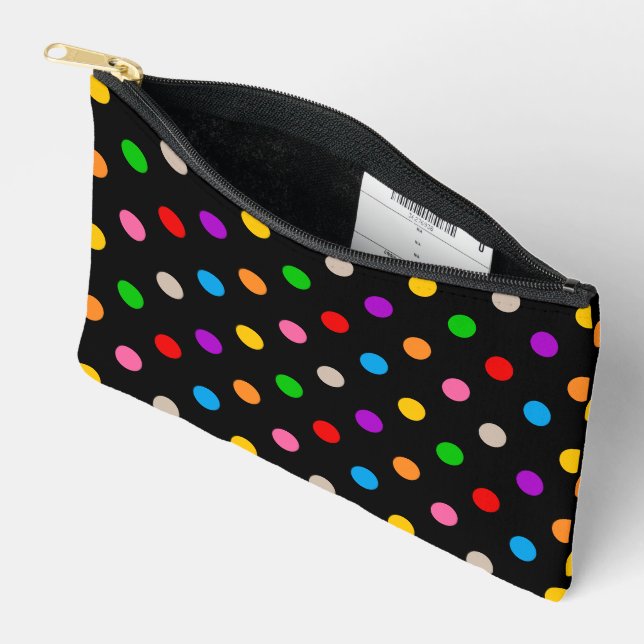 Black Colorful Rainbow Polka Dots Design  Accessory Pouch (Open)