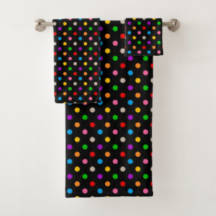 Black Colorful Rainbow Polka Dots Design Bath Towel Set