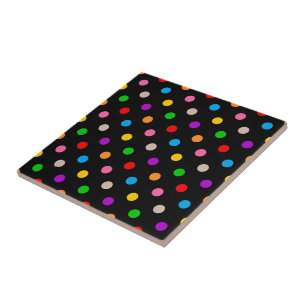 Black Colorful Rainbow Polka Dots Design Ceramic Tile
