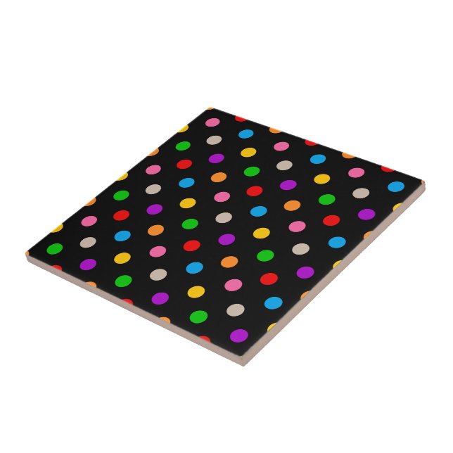 Black Colorful Rainbow Polka Dots Design  Ceramic Tile (Side)