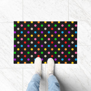 Black Colorful Rainbow Polka Dots Design Doormat