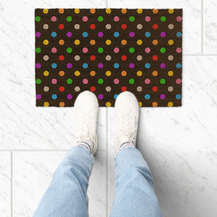 Black Colorful Rainbow Polka Dots Design Fiber Doormat