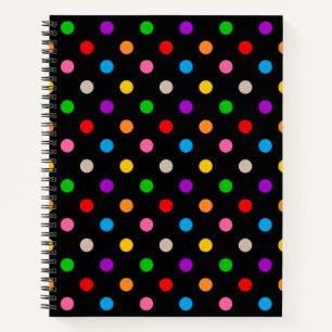 Black Colorful Rainbow Polka Dots Design Notebook