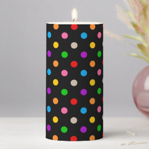 Black Colorful Rainbow Polka Dots Design Pillar Candle