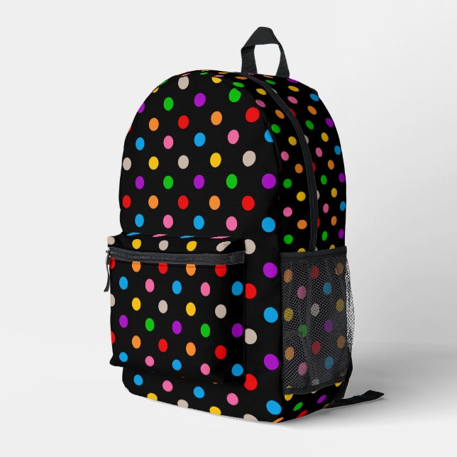 Black Colorful Rainbow Polka Dots Design  Printed Backpack (Back Corner Right)