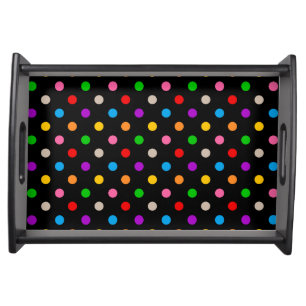 Black Colorful Rainbow Polka Dots Design Serving Tray